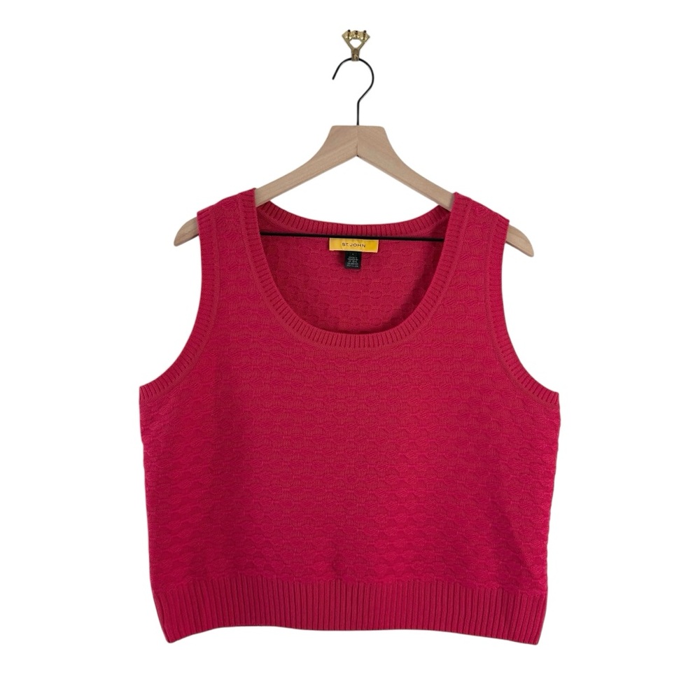 St. John Pink Wool Textured Knit Sleeveless Vest Sz L